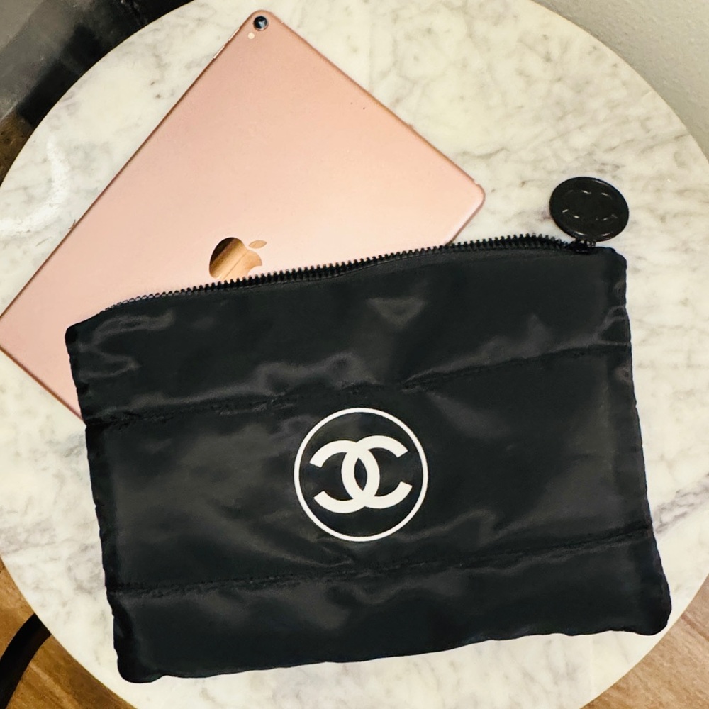 New CHANEL Black Quilted Cosmetic Pouch